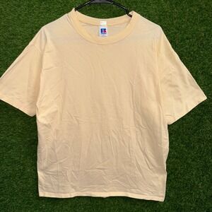Vintage Russell Athletic‎ T Shirt Mens Large Short Sleeve Plain Yellow